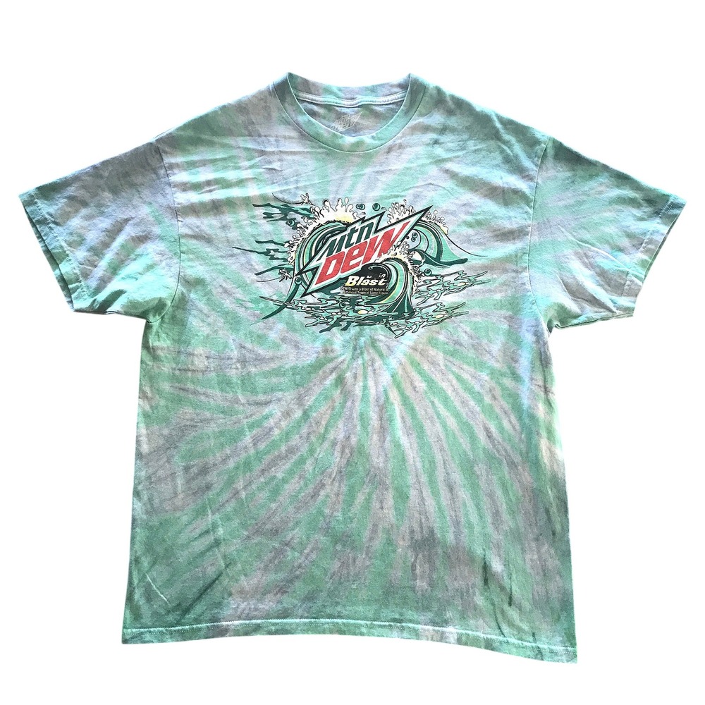 Mountain Dew Baja Blast Tie Dye Graphic T-Shirt Mens Large Green Grey Cotton